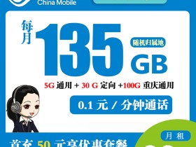 移动辣条卡29元135G流量+0.1元/分钟通话【仅发重庆市内】